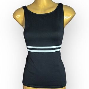 Free People Intimately Black Striped Ribbed Tank Top M L Stretch Sleeveless NWOT